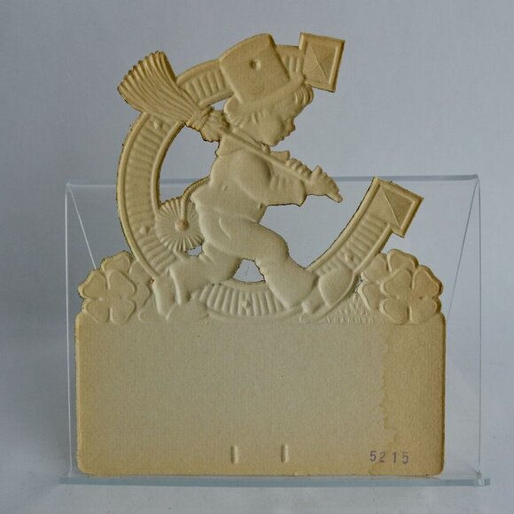 Pressed Cardboard Calendar Topper Boy Lucky Clover Horseshoe Germany - Picture 4 of 4